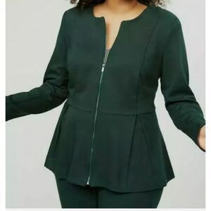 Lane Bryant Forest Green Full Zip Stretch Ponte Pleated Peplum Jacket Size 18